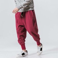 Pantalon sarouel ample à entrejambe bas pour hommes pantalon de danse hip hop à poche Bloomers jambes larges de style rétro chinois