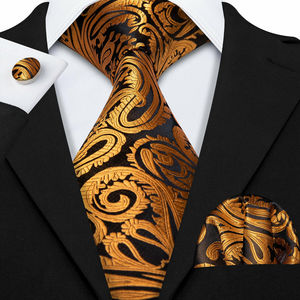 Ensemble de cravates pour hommes importées en soie unie et à motif Paisley, avec pochette de costume et boutons de manchette, cravates formelles à séchage rapide, cadeau pour mariage et fête - Product Image 1