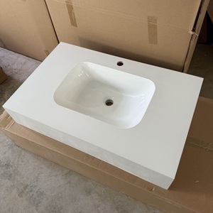 Mueble de baño de pizarra blanco puro de doble capa sin juntas con lavabo cerámico integrado - Product Image 4