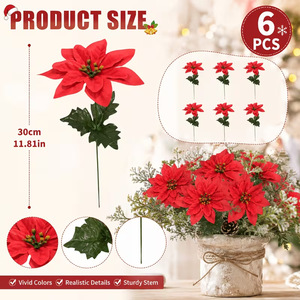 Fleur de Poinsettia Artificielle Homare Asa 30cm, Décoration de Noël, Branche Unique, Fleur Artificielle en Plastique, Décoration d'Intérieur - Product Image 2