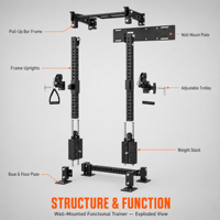 Rack de musculation mural avec rack à squats peu encombrant, adapté aux salles de sport à domicile, machine Smith pliable