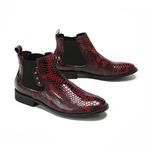 NA540 Borgoña primavera <span class=keywords><strong>botas</strong></span> de hombre vestido Formal remache Spike encaje cuero de vaca patrón de pitón <span class=keywords><strong>botas</strong></span> de ceremonia de boda de lujo - Product Image 4