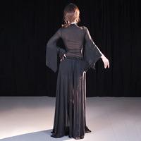 Costume de danse orientale en maille à porter de deux façons pour femme, avec haut à sequins, manches longues en maille et fente haute, pour scène et compétition