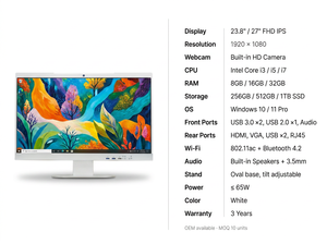 คอมพิวเตอร์ออลอินวัน POE ขนาด 23.8 และ 27 นิ้ว Intel Core I5 I7 Windows <span class=keywords><strong>11</strong></span> ระบบสัมผัส พร้อมฟังก์ชั่น Auto Restore สำหรับธุรกิจ สำนักงาน และการศึกษา - Product Image 5