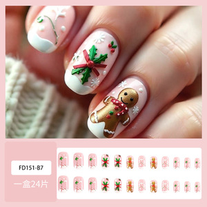 Qianya 24 pièces presse française de noël sur les ongles-homme en pain d'épice feuille de houx 3D Design en relief vacances <span class=keywords><strong>Nail</strong></span> <span class=keywords><strong>Art</strong></span> pour les femmes - Product Image 2