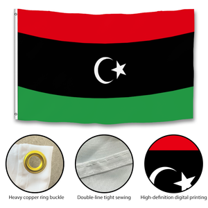 <span class=keywords><strong>Bandera</strong></span> <span class=keywords><strong>de</strong></span> Libia al por mayor 3x5FT <span class=keywords><strong>de</strong></span> poliéster 100D roja, negra y verde con luna creciente, a granel para eventos - Product Image 2