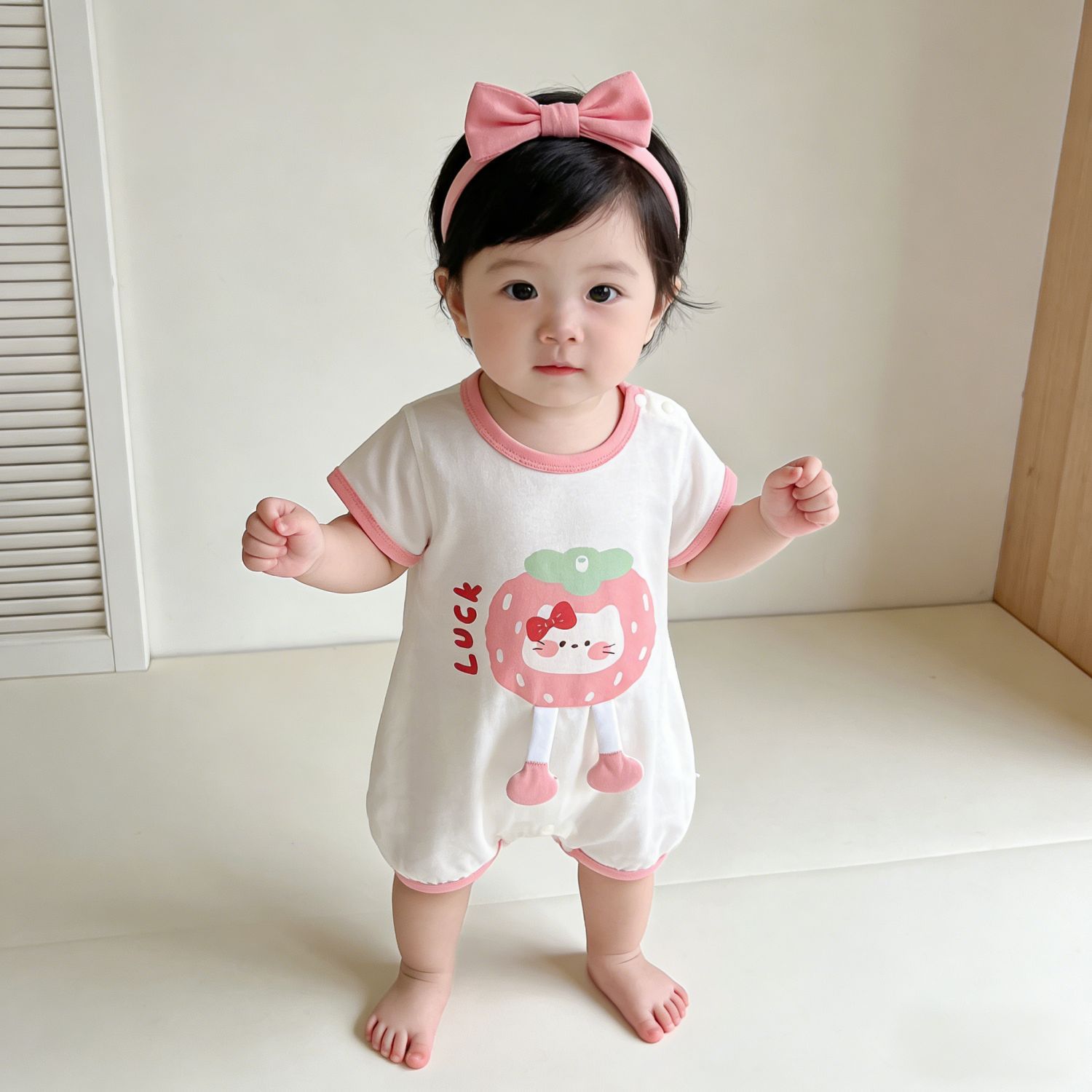 70123-05 strawberry meow short sleeve conjoined
