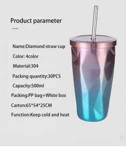Bouteille d'eau isotherme en acier inoxydable à double paroi de 500 ml avec logo personnalisé, mug de voyage pour café avec paille en métal - Product Image 4