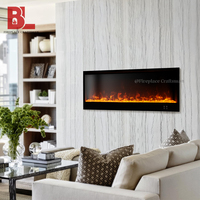 Cheminée électrique linéaire encastrée moderne en cristal pour intérieur, insert de cheminée électrique LED en verre mince, fournisseur fabricant Chine