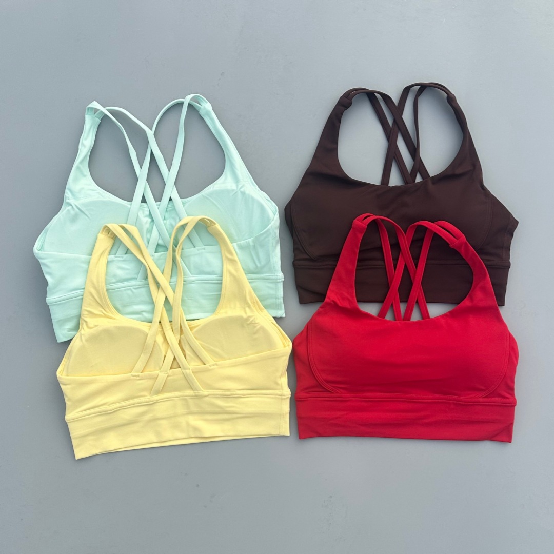 High- Shock-Absorbing Back-Cross Design Form-Fitting Stretchy Spandex/Nylon High Support Sports Bra Built-In Chest Pads