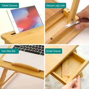 Bàn Để Đùi Máy Tính Xách Tay, Chiều Cao Và Góc Điều Chỉnh Được Bằng Tre, Giá Để Bàn Có Thể Gập Lại Với Khe Cắm Điện Thoại Máy Tính Bảng - Product Image 5