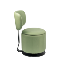 Taburete Redondo Verde con Respaldo Fijo, Giratorio 360 Grados, de Cuero PU, con Gran Espacio de Almacenamiento Interior para Dormitorio o Vestidor