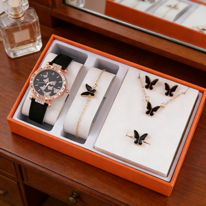 Regalos de Amor para Novia, Juego de 5 Relojes Redondos Vintage para Mujer, Correa de Cuero, Aleación, Moda, Múltiples Estilos Disponibles - Product Image 1