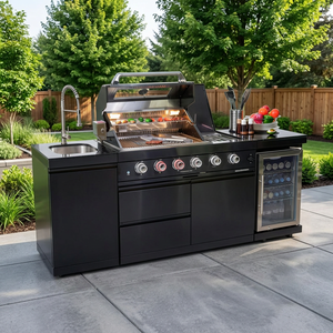 46 pulgadas Isla de Cocina Exterior de Acero Inoxidable con Parrilla para Asar, 4 Quemadores, 72,000 BTU, Refrigerador para Vino, Asador Giratorio, en Color Negro - Product Image 3