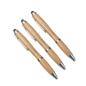 Classic <b>Retractable</b> Touch Writing 2 in 1 Eco Friendly Bamboo Wood Ballpoint <b>Pen</b> With Custom Logo - Product Image 1
