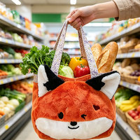 Porte-clés en peluche personnalisé en forme de renard, sac d'épicerie pliable écologique avec fermeture éclair, approvisionnement en gros direct d'usine