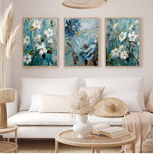 Póster de flores OEM/ODM, lienzo, pintura Floral azul para el hogar, decoración artística de baño, arte de pared personalizado, pinturas de póster personalizadas - Product Image 4