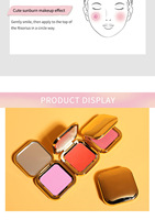 Palette de fards à joues pressés rose clair, ultra-lumineux, doux, glamour, minéral, végétalien, en forme carrée dorée, avec logo personnalisé, pour carnations claires