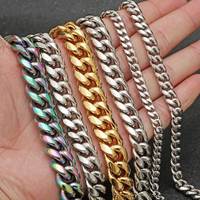 Chaîne et bracelet cubain en titane RQ 8 mm 10 mm, chaîne épaisse en acier inoxydable doré, collier pour homme, design tendance 18 carats