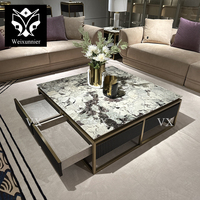 Conceptions populaires Table basse carrée de luxe avec dessus en marbre Meubles de salon aux pieds en métal
