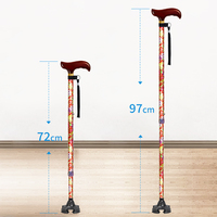 I03FC15YRD- # H #     Canne de marche à quatre pieds en alliage d'aluminium avec poignée en bois à motifs floraux réglable et rotation à 360° °   Base rotative