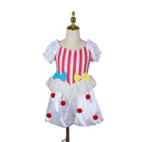 Costume de clown pour enfants, rouge et blanc rayé, pour spectacle de scène, avec manches bouffantes et détails pompons rouges