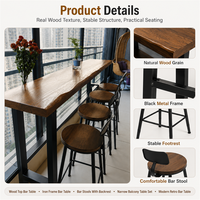 Ensemble table et tabourets hauts industriels modernes avec finition thermolaquée, mobilier de salle à manger en métal et bois pour café et bar à domicile