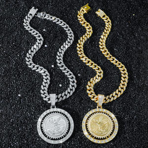 Colgante de moneda mexicana de 50 pesos giratorio con diamantes de imitación estilo Punk para hombre con cadena de Hip Hop collar de cadenas de moda - Product Image 2