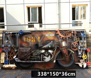 Modèle de moto indienne Harley à vent industriel 1:1 Décoration murale tridimensionnelle en étain 3D <span class=keywords><strong>Peinture</strong></span> métallique durable pour bar - Product Image 4