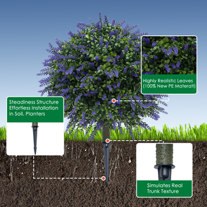 Arbustes artificiels résistants aux UV Offre Spéciale PZD-1-235B Arbres topiaires de lavande en plastique avec piquet de sol pour le jardin de porche - Product Image 4