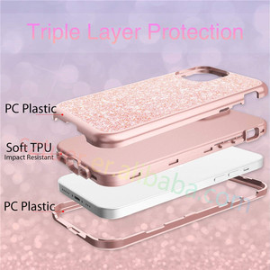 Vente en gros de trois couches de paillettes Bling mignon <span class=keywords><strong>coque</strong></span> de téléphone TPU souple et couverture de PC dur pour Iphone 11 12 13 14 pro max XR XsMax 8 Plus - Product Image 2