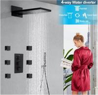 Système de douche à effet pluie et à massage double fonction Robinet thermostatique avec corps noir et pommeau de douche à effet pluie Ensemble complet