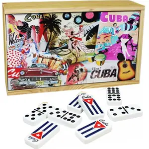Wooden Dominoes Double 9 Dominoes With Flag Cuban And Case Wood