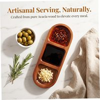 Plateau de service Wakauto en bois d'acacia avec motif animalier, 3 compartiments |   Sauce à tremper au café pour la cuisine et le barbecue, facile à utiliser