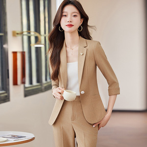 Women's Suit Set Light Gray Three Quarter Sleeve Spring Office Lady Anti-Wrinkle Polyester Worsted Fabric - Product Image 5