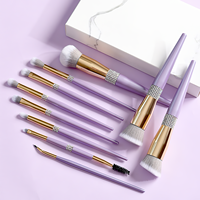 Nouveau Kit de 10 Pinceaux de Maquillage Transfrontaliers en Fibres Synthétiques Violet Clou de Girofle avec Manches en Plastique et Strass, Incluant un Seau de Rangement