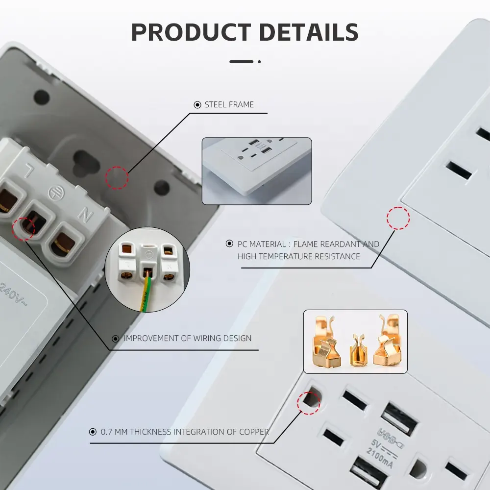 Mezeen Neues Produkt US 118-MB White PC Plate Doppel wand steckdose mit USB-Anschlüssen 2.1A USB-Steckdose