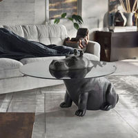 Table basse en verre trempé minimaliste italienne de qualité supérieure, Hippo, modélisation animale personnalisée, mobilier moderne pour le salon