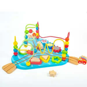 Labirinto de madeira com miçangas, brinquedo montessori, formato de madeira, classificador labirinto de miçangas, fio de ferro, educacional, game12 + meses