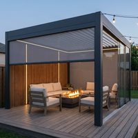 Pergola motorisée en aluminium gris anthracite avec écrans occultants à fermeture éclair, gazebo de jardin privé pour l'évasion en plein air, gazebo en aluminium