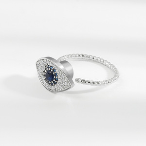 Bague délicate rotative anti-stress œil bleu, ajustable, en cuivre plaqué or avec zircone cubique, pour femme - Product Image 5