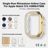Boîtier de montre personnalisé à une seule rangée de strass creux pour Apple Watch Series 12, cadre de protection antichoc, accessoires pour montre connectée