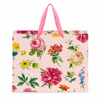 Sac en papier floral botanique français de luxe avec poignée en ruban rose pour emballages de cosmétiques, de parfums et de cadeaux de demoiselles d'honneur