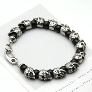 Conjunto de pulsera de joyería de moda con cabeza de calavera de acero inoxidable, brazaletes y dijes elegantes