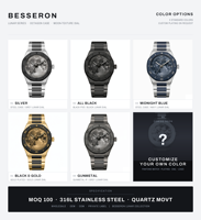 Montre mécanique automatique pour homme NH35, cadran lunaire 40 mm, cristal saphir, acier inoxydable, calendrier de date, logo personnalisé lumineux