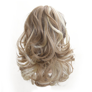 Extensions de cheveux synthétiques de queue de cheval bouclée courte pour femmes queue de cheval noire faux postiche griffe Clip-In Styles de vague droite bâton - Product Image 1