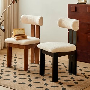 Silla de Comedor de Madera Maciza, Nogal, Piel de Cordero Blanca, Cómoda, para Oficina en Casa, Uso Adulto - Product Image 3