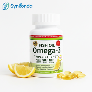 Capsules de supplément d'huile de poisson Oméga 3 triple concentration OEM 2400mg saveur citron, riche en EPA et DHA pour hommes et femmes, gélules molles pures, 60 unités - Product Image 1