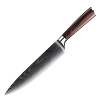 Couteau de chef polyvalent de style américain à motif Damas, manche en bois coloré, surface miroir, pour trancher en cuisine