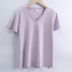 Camiseta suave de alta calidad para mujer, Camiseta de algodón mercerizado doble <span class=keywords><strong>150</strong></span> gsm 100%, 20 colores, venta al por mayor con impresión personalizada - Product Image 5